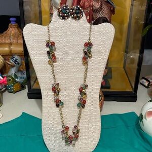 Vintage Multicolor Beaded Necklace and Earring Set